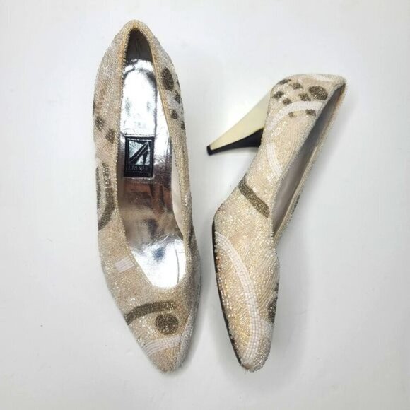Vintage 1980s J. Renee Beaded Formal Wedding High Heels size 9 M - Picture 1 of 16
